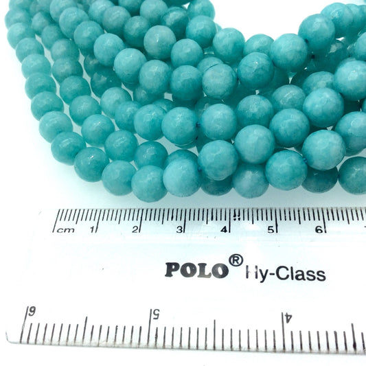 8mm Faceted Dyed Turquoise Blue Natural Jade Round/Ball Shaped Beads with 1mm Beading Holes - Sold by 15.25" Strands (Approx. 47 Beads)