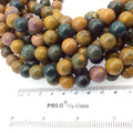 12mm Glossy Finish Natural Mixed Brown Picasso Jasper Round/Ball Shaped Beads with 1mm Holes - Sold by 15.5" Strands (Approx. 32 Beads)