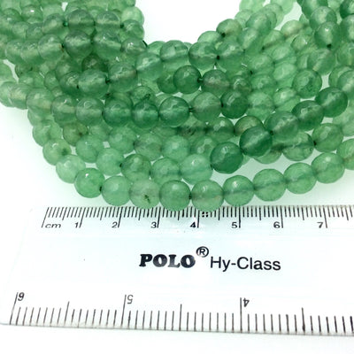 8mm Faceted Dyed Sage Green Agate Round/Ball Shape Beads with 1mm Holes - Sold by 15" Strands (Approx. 48 Beads) - High Quality Gemstone
