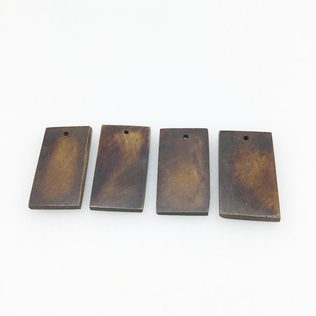 19mm x 23mm Brown Rectangle Shaped Lightweight Natural Ox Bone Pendant Component (Single-Drilled)