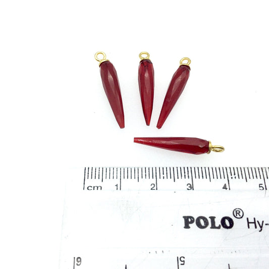Small Gold Plated Sterling Silver Finish Faceted Spike Opaque Red Quartz Bezel Pendant  ~ 7 x 22-25mm - Sold Per Each, At Random