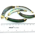 3" Iridescent Rainbow Curved Tusk/Claw Shaped Abalone Shell Pendant with Gold Floral Bails - Measuring 10mm x 80mm, Approx. (TR061-RB)