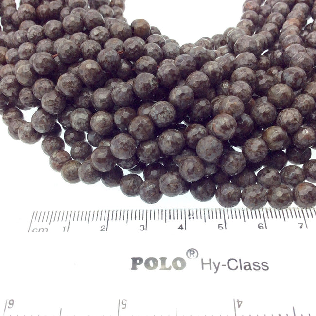 6mm Faceted Natural Brown Snowflake Jasper Round/Ball Shaped Beads with 1mm Holes - Sold by 15" Strands (~ 60 Beads) - Quality Gemstone