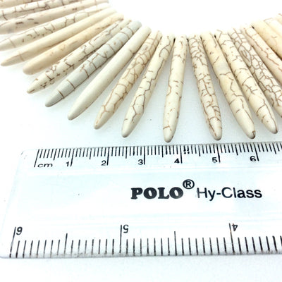 5mm x 48mm Smooth Brown Veined Ivory Howlite Stick Shaped Beads with - Sold by 15" Strands (Approx. 83 Beads) - Quality Gemstone