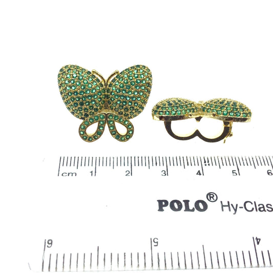 Gold Plated CZ Cubic Zirconia Inlaid Green Butterfly Bolo Slide Copper - Measures 23mm x 28mm, Approx. - Sold Individually, RANDOM