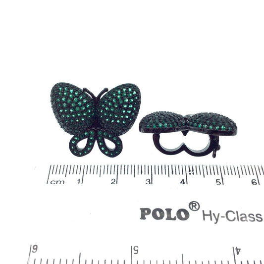 Gunmetal Plated CZ Cubic Zirconia Inlaid Green Butterfly Bolo Slide Copper - Measures 23mm x 28mm, Approx. - Sold Individually, RANDOM
