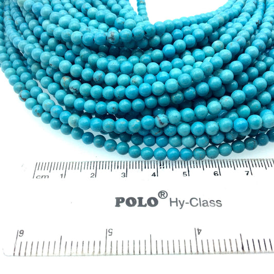 4mm Smooth Dyed Turquoise Blue Howlite Round/Ball Shaped Beads - Sold by 15.25" Strands (Approx. 94 Beads) - Quality Gemstone