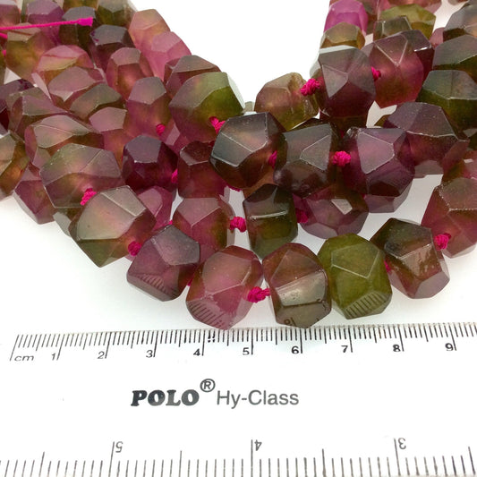 11-12mm x 15-17mm Faceted Dyed Pink/Green Watermelon Jade Nugget Beads - 16.5" Strand (~ 28 Beads per Strand)  - Semi-Precious Gemstone