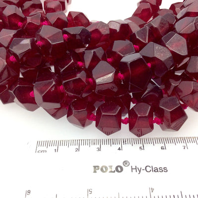 11-12mm x 15-17mm Faceted Dyed Magenta Jade Nugget Beads - 16.5" Strand (~ 28 Beads per Strand) - Natural Semi-Precious Gemstone