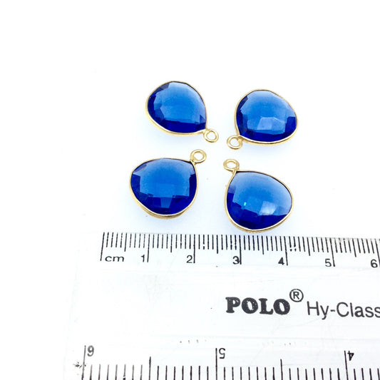 Gold Plated Faceted Hydro (Lab Created) Transparent Cobalt Heart/Teardrop Shaped Bezel Pendant - Measuring 16mm x 16mm - Sold Individually