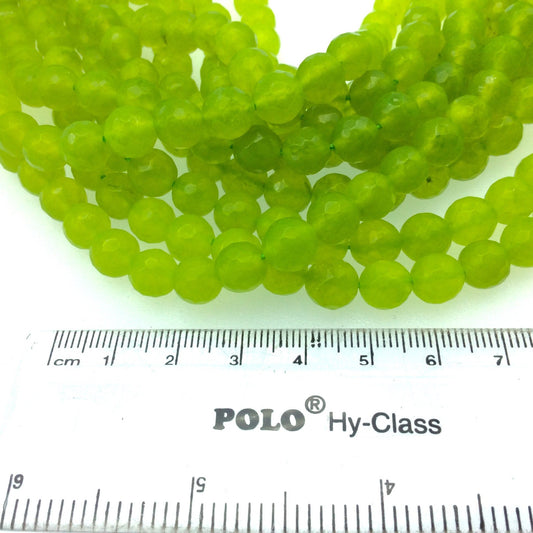 8mm Faceted Dyed Electric Green Natural Jade Round/Ball Shaped Beads with 1mm Beading Holes - Sold by 15.25" Strands (Approx. 47 Beads)