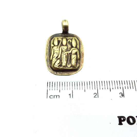 3/4" Oxidized Gold Plated Rustic Raam, Lakshaman, Janki Copper Rounded Rectangle God/Deity Pendant with Attached Ring  - 18mm, Approximately