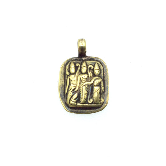 3/4" Oxidized Gold Plated Rustic Raam, Lakshaman, Janki Copper Rounded Rectangle God/Deity Pendant with Attached Ring  - 18mm, Approximately
