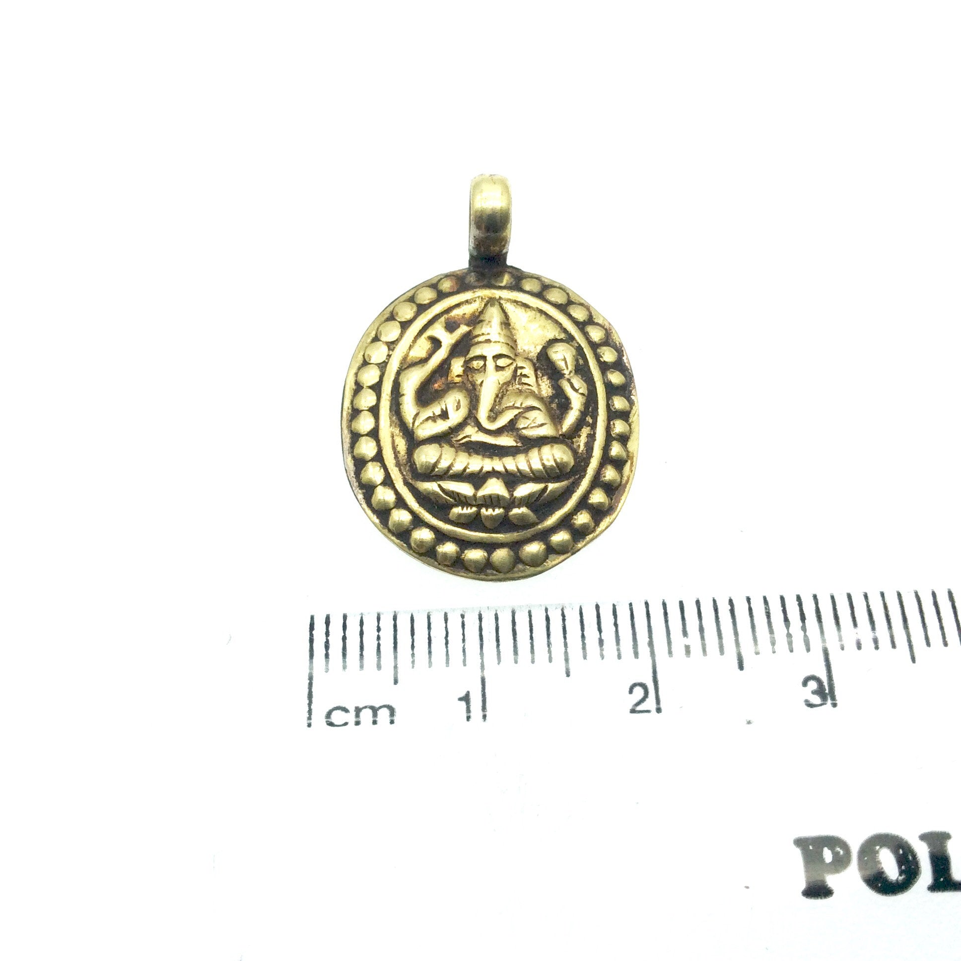 1" Oxidized Gold Plated Rustic Ganesha Copper Oval God/Deity Pendant with Attached Ring  - 18mm x 25mm, Approximately