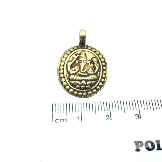 1" Oxidized Gold Plated Rustic Ganesha Copper Oval God/Deity Pendant with Attached Ring  - 18mm x 25mm, Approximately