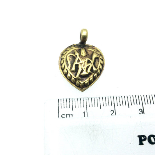 3/4" Oxidized Gold Plated Rustic Hanuman Copper Heart/Teardrop God/Deity Pendant W Attached Ring  - 18mm x 18mm, Approximately