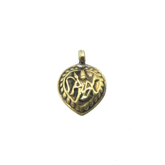 3/4" Oxidized Gold Plated Rustic Hanuman Copper Heart/Teardrop God/Deity Pendant W Attached Ring  - 18mm x 18mm, Approximately