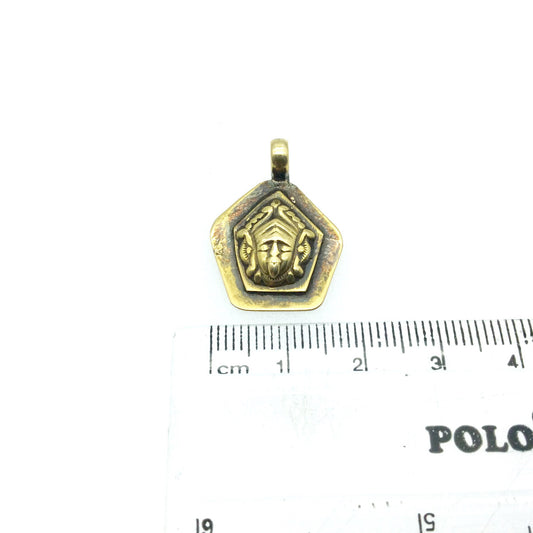 3/4" Oxidized Gold Plated Rustic Kalimaa Copper Pentagon God/Deity Pendant W Attached Ring  - 18mm Approximately