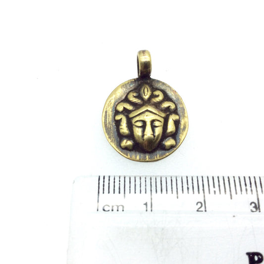 3/4" Oxidized Gold Plated Rustic Kalimaa Copper Circle/Coin/Disc God/Deity Pendant with Attached Ring  - 18mm, Approximately