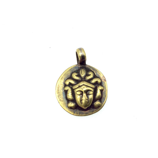 3/4" Oxidized Gold Plated Rustic Kalimaa Copper Circle/Coin/Disc God/Deity Pendant with Attached Ring  - 18mm, Approximately