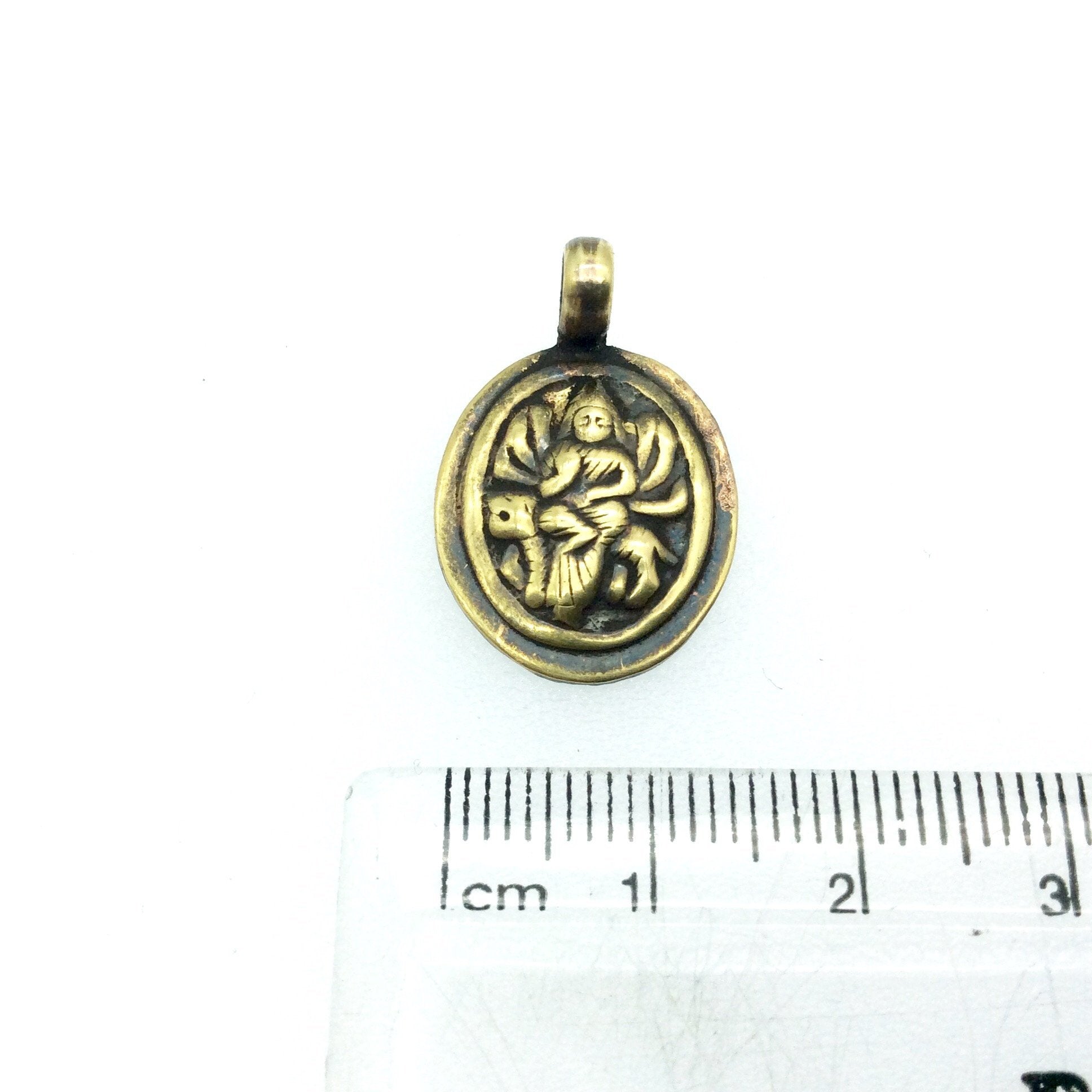 3/4" Oxidized Gold Plated Rustic Amba Copper Oval God/Deity Pendant with Attached Ring  - 18mm, Approximately