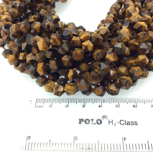 8mm Faceted Yellow Tiger Eye Lantern Shape Beads - 14.5" Strand (Approximately 50 Beads) - Natural Hand-Strung Gemstone Bead Strand