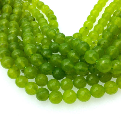 10mm Faceted Dyed Electric Green Natural Jade Round/Ball Shape Beads with 1mm Beading Holes - Sold by 14.5" Strands (Approximately 37 Beads)