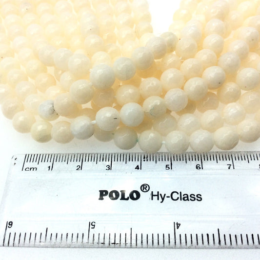 8mm Faceted Dyed Blush Beige Natural Jade Round/Ball Shaped Beads with 1mm Beading Holes - Sold by 15.25" Strands (Approximately 47 Beads)