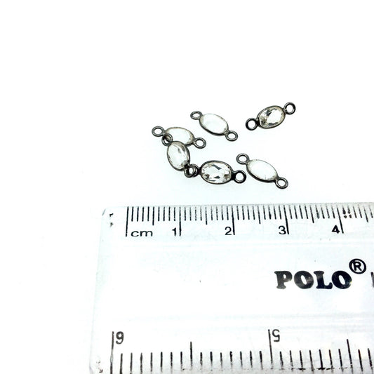 BULK LOT - Pack of Six (6) Gunmetal Vermeil Pointed/Cut Stone Faceted Oval Shaped Clear Natural Quartz Bezel Connectors  Measuring 4mm x 6mm