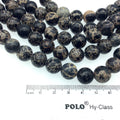 12mm Smooth Natural Black/Beige Sea Sediment Jasper Round/Ball Shape Beads -Sold by 15" Strands (Approx. 32 Beads) -Semi-Precious Gemstone