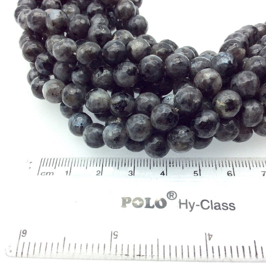 8mm Faceted Dyed Mottled Charcoal Gray Natural Jade Round/Ball Shaped Beads with 1mm Beading Holes - Sold by 15.25" Strands (~ 47 Beads)