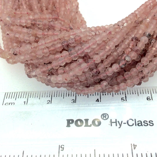 Holiday Special! 2.5mm-3mm x 3mm Faceted Natural Pink Strawberry Quartz  Rondelle Beads - 13" Strand (~ 122 Beads)