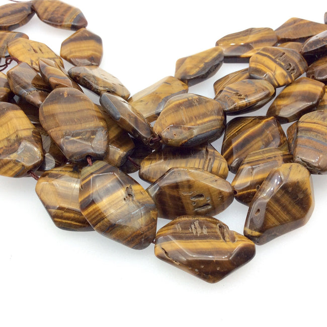 Faceted Rustic Golden Brown Tiger Eye Freeform Shaped Beads ~23mm x 34mm - 15.75" Strand (~12Beads) - Natural Gemstone Bead Strand