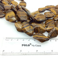 Faceted Rustic Golden Brown Tiger Eye Freeform Shaped Beads ~23mm x 34mm - 15.75" Strand (~12Beads) - Natural Gemstone Bead Strand