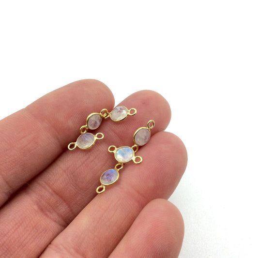 Moonstone Bezel Connector for Jewelry - 5mm Round - Permanent Jewelry Supply - 14k Gold Vermeil Bracelet Link - BULK PACK of Six