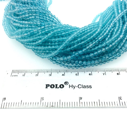 Natural Apatite Faceted Round Beads - 3mm Transparent Aqua Gemstone, 13" Strand (~122 Beads).