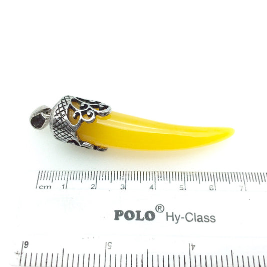 2.5" Tusk Shaped Honey Cream Acrylic Pendant with Silver Finish Scrollwork Cap - Measuring 18mm x 65mm, Approximately - Sold Individually
