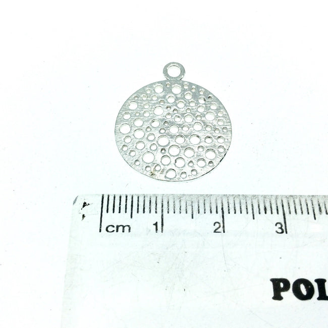 Small Sized Silver Plated Copper Dot-Filled Cutout Circle Shaped Components - Measuring 21mm x 21mm - Sold in Packs of 10