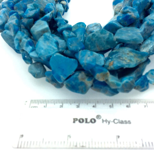 7-15mm x 11-25mm Approx. Smooth Natural Blue Apatite Freeform Nugget Shaped Beads - 15" Strand (~ 27 Beads) Sold By The Strand