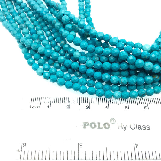 4.5mm Faceted Dyed Teal Blue/Green Howlite Round/Ball Shaped Beads - Sold by 15.5" Strands (Approx. 89 Beads) Natural Semi-Precious Gemstone