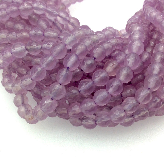 6mm Faceted Dyed Pale Orchid Natural Jade Round/Ball Shaped Beads with 1mm Beading Holes - Sold by 15.5" Strands (Approximately 63 Beads)