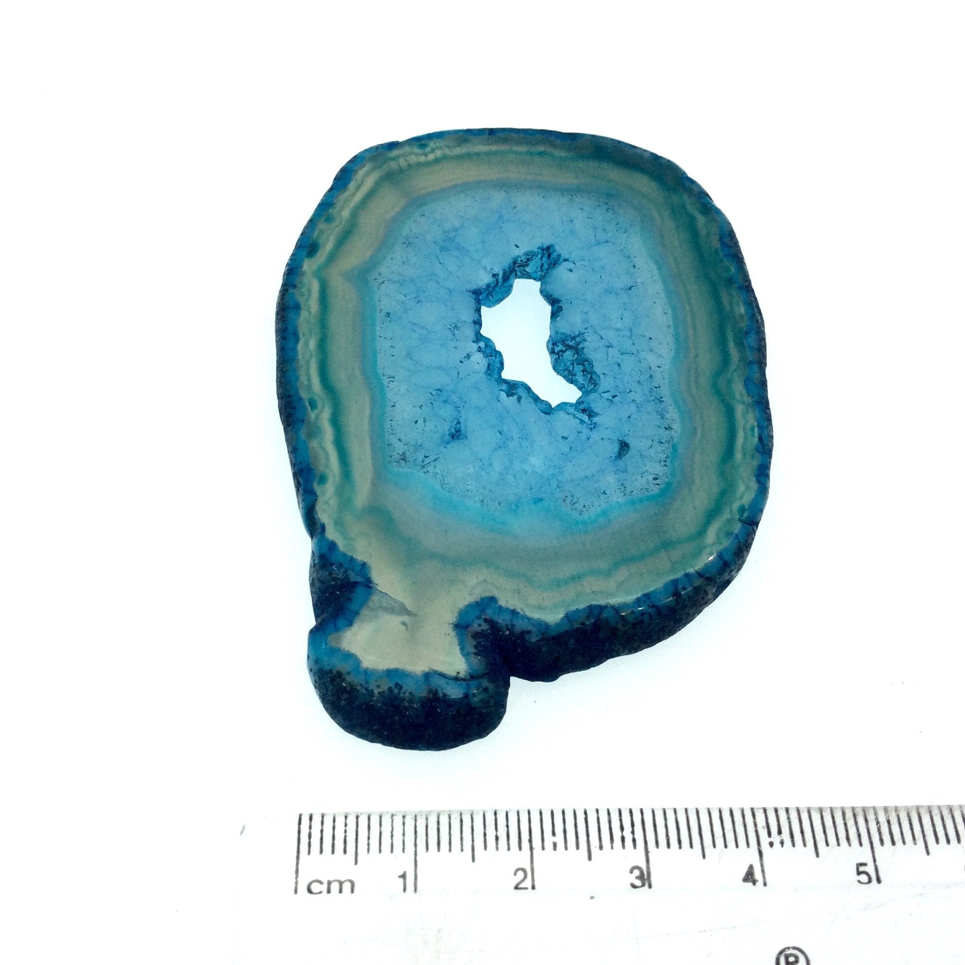 OOAK Large Freeform Shaped UNDRILLED Open Aqua Blue/Green Agate Druzy "CHTA26" Slice Focal Pendant - 50mm x 55mm, Sold As Shown