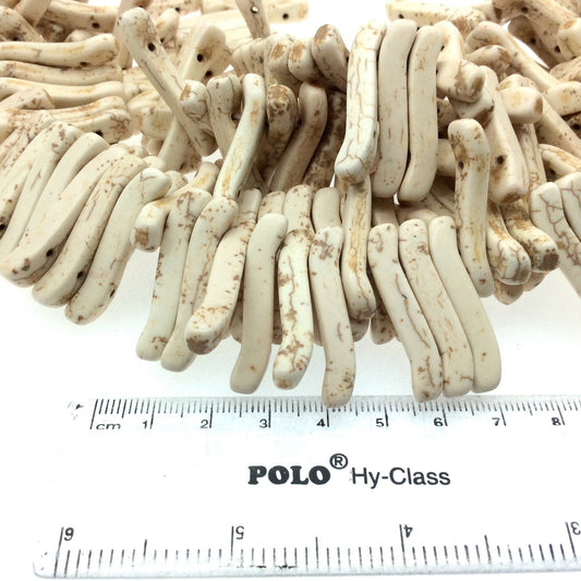 Off White/Beige Howlite Double-Drilled Wavy Stick Beads - 16.5" Strand (~ 81 Beads) - Measuring 5mm x 32mm - Natural Semi-Precious Gemstone
