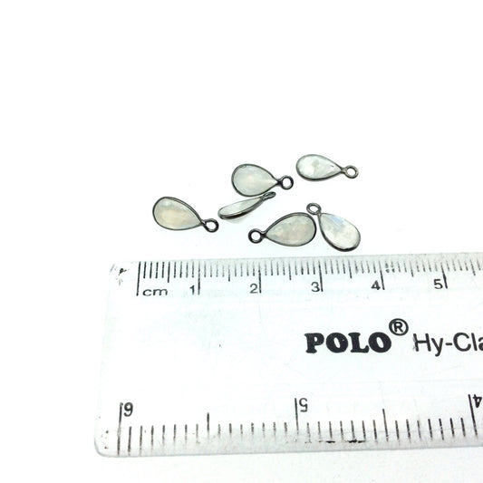 Moonstone Bezel | BULK PACK of Six (6) Gunmetal Sterling Silver Pointed Cut Stone Faceted Teardrop Pear Shaped Pendants - 5mm x 8mm
