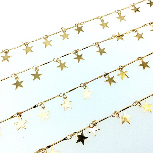 High Quality Deep Gold Spaced Dangle Chain - 8mm Star Shaped Dangles W Deep Gold Colored Skinny Links - Sold By the Foot!