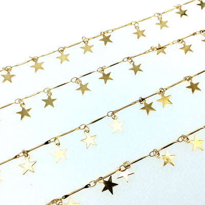High Quality Deep Gold Spaced Dangle Chain - 8mm Star Shaped Dangles W Deep Gold Colored Skinny Links - Sold By the Foot!