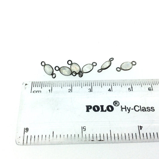 BULK PACK of Six (6) Gunmetal Sterling Silver Pointed/Cut Stone Faceted Oval/Oblong Shaped Moonstone Bezel connectors - Measuring 4mm x 6mm