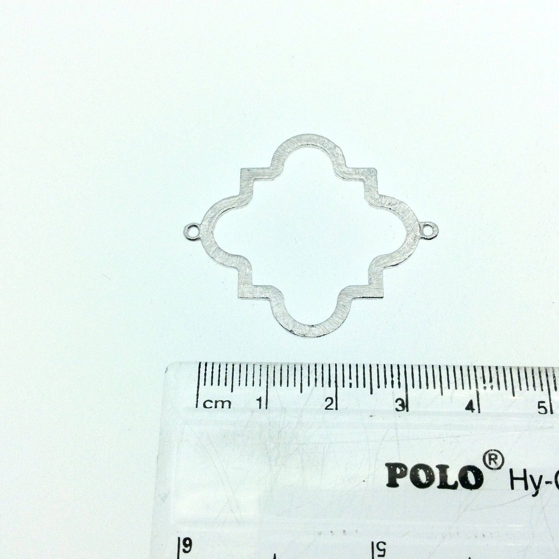 35mm Silver Brushed Finish Open Squared Quatrefoil Shaped Plated Copper Connector Components (Two Rings) - Sold in Packs of 10 - (602-SV)