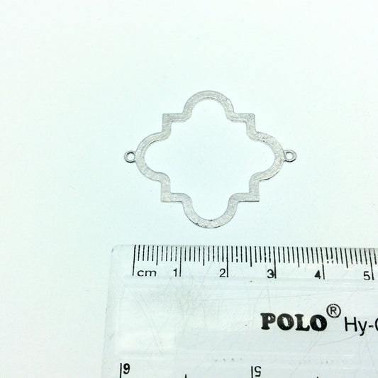 35mm Silver Brushed Finish Open Squared Quatrefoil Shaped Plated Copper Connector Components (Two Rings) - Sold in Packs of 10 - (602-SV)