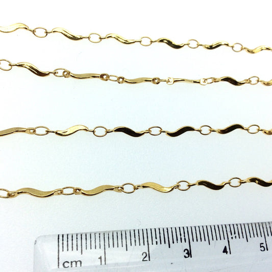 Deep Gold Plated Copper Link Chain - 10mm Wavy Links - CUTE and Delicate - Sold By the Foot!   (CH-464-GD)